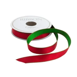 Green & Red Reversible Satin Unwired Ribbon - 9 Yard Spool