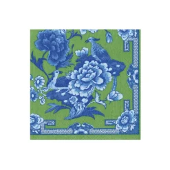Green And Blue Plate Boxed Cocktail Napkins - 40 Per Box