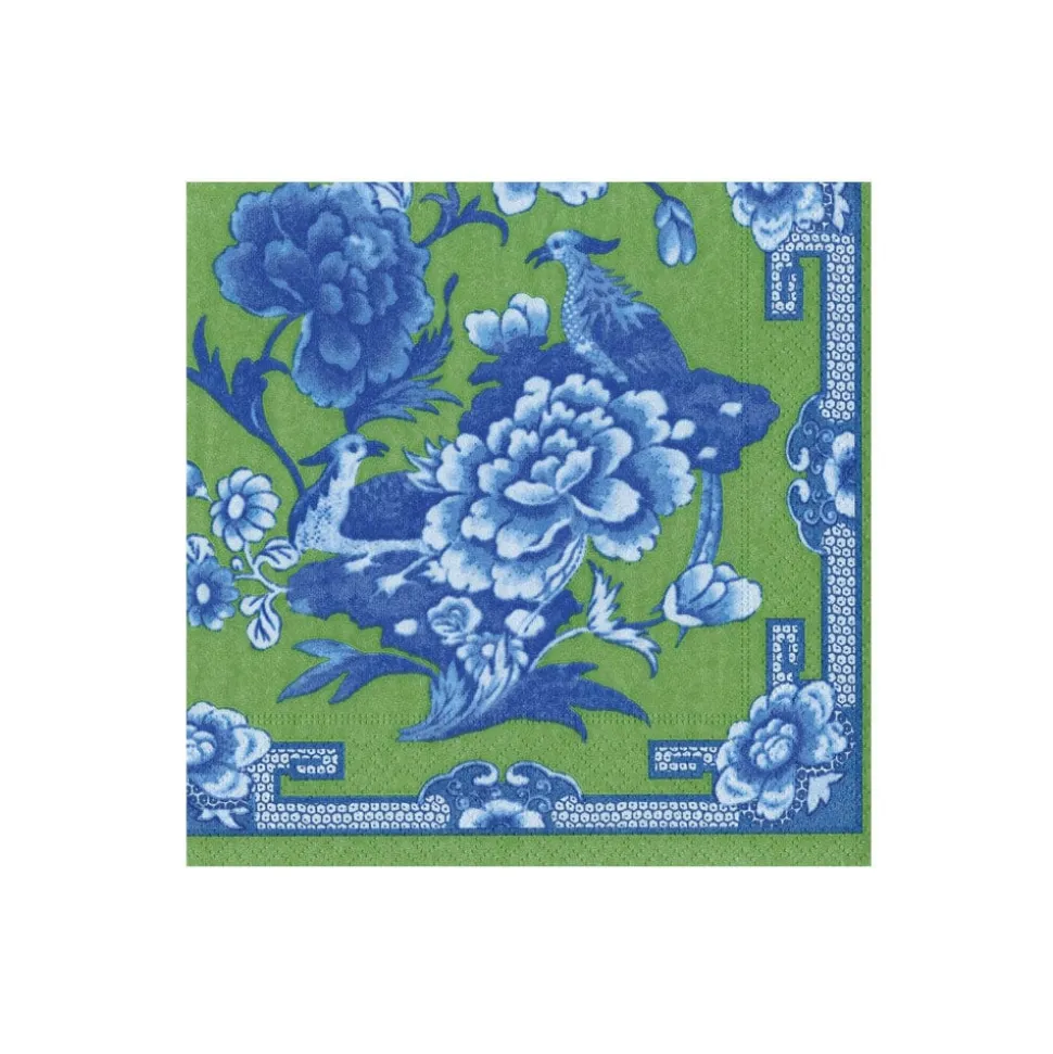 Green And Blue Plate Boxed Cocktail Napkins - 40 Per Box