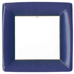 Grosgrain Border Paper Dinner Plates in Navy - 8 Per Package