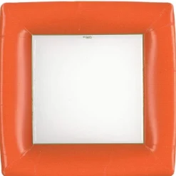 Grosgrain Square Paper Dinner Plates in Deep Orange - 8 Per Package
