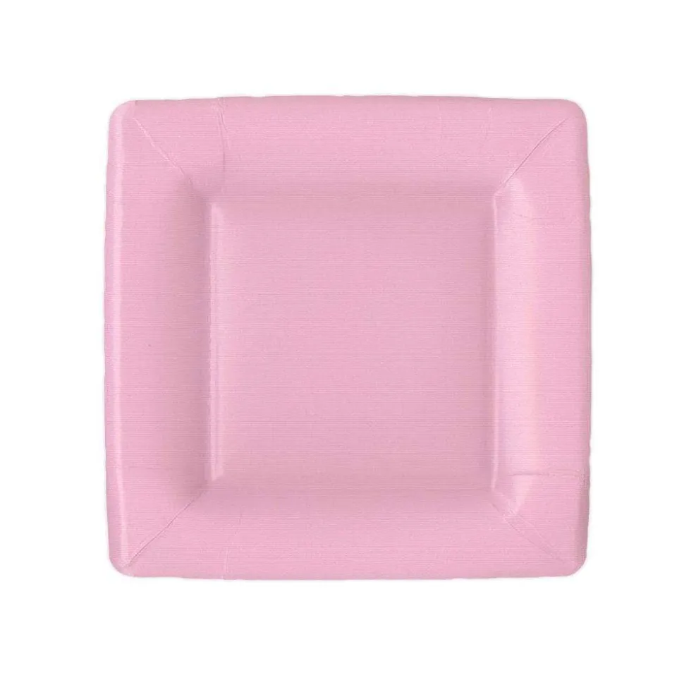 Grosgrain Square Paper Salad & Dessert Plates in Light Pink - 8 Per Package