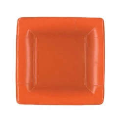 Grosgrain Square Paper Salad & Dessert Plates in Deep Orange - 8 Per Package
