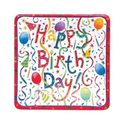 Happy Birthday Square Paper Salad & Dessert Plates - 8 Per Package