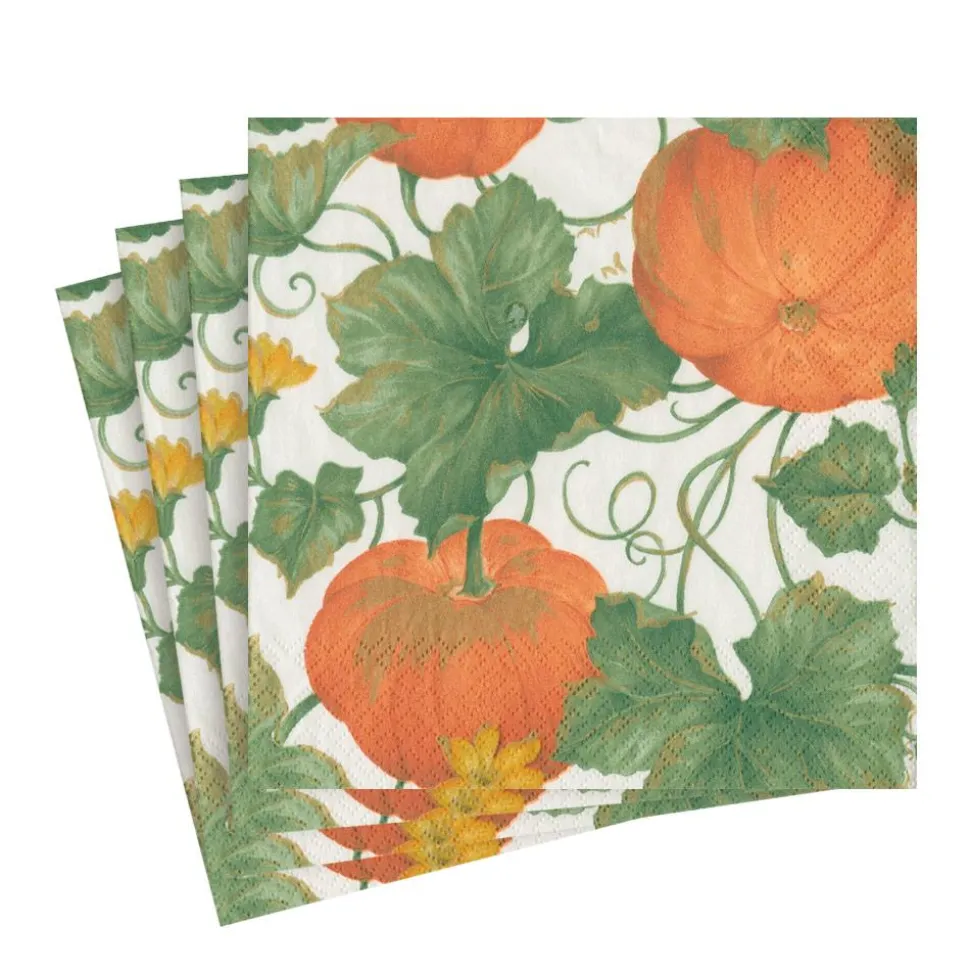 Heirloom Pumpkins Paper Luncheon Napkins in Ivory & Orange - 20 Per Package