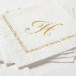 Hemstitch Script Single Initial Paper Cocktail Napkins - 20 Per Package