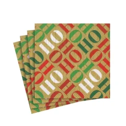Ho Ho Ho Paper Cocktail Napkins in Gold - 20 Per Package