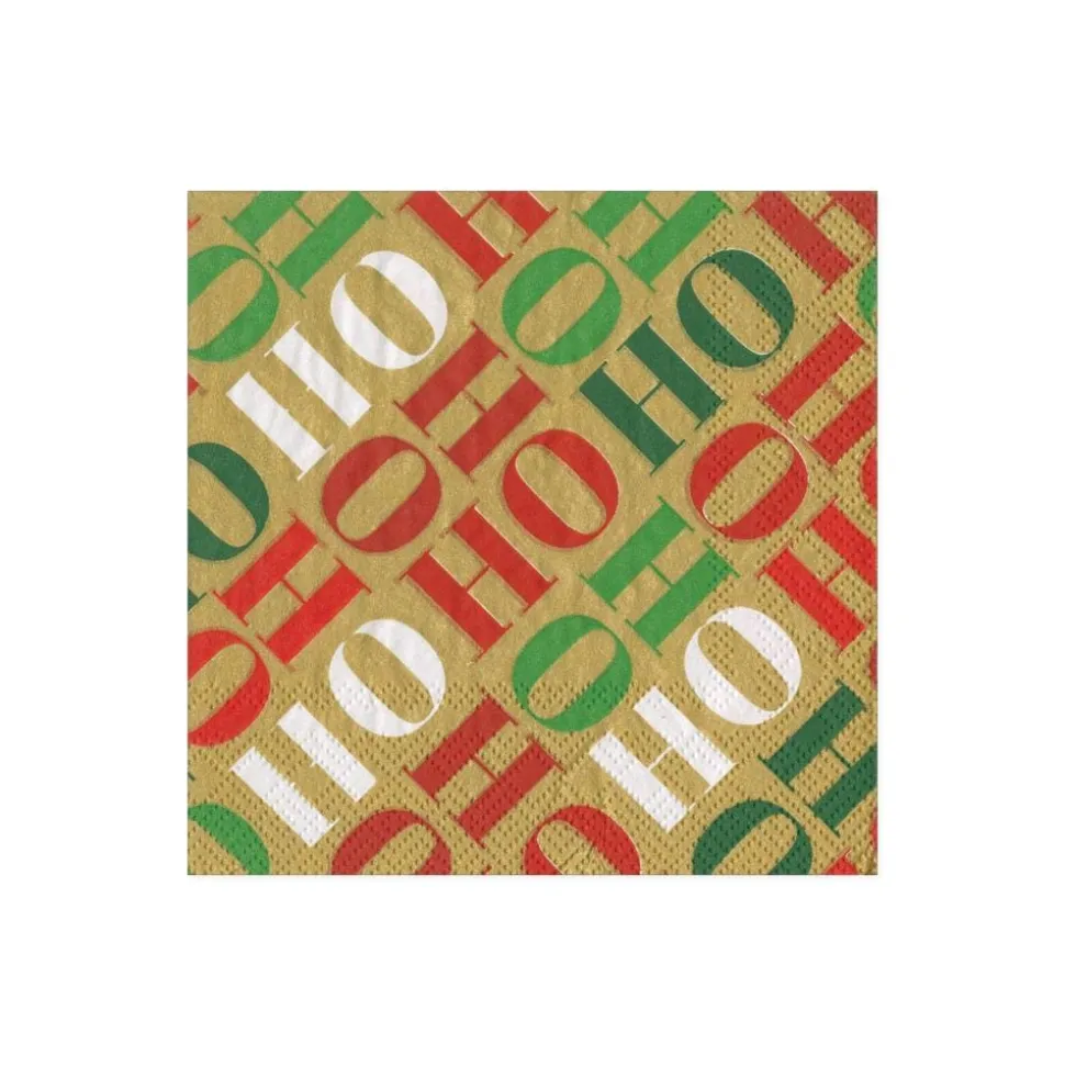 Ho Ho Ho Paper Cocktail Napkins in Gold - 20 Per Package