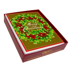 Holly And Berry Wreath Boxed Christmas Cards - 15 Christmas Cards & 15 Envelopes