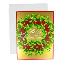 Holly And Berry Wreath Boxed Christmas Cards - 15 Christmas Cards & 15 Envelopes