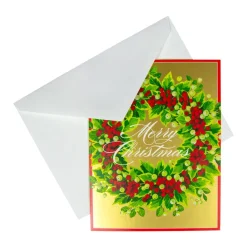 Holly And Berry Wreath Boxed Christmas Cards - 15 Christmas Cards & 15 Envelopes