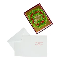Holly And Berry Wreath Boxed Christmas Cards - 15 Christmas Cards & 15 Envelopes
