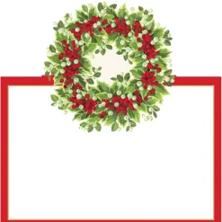 Holly and Berry Wreath Die-Cut Place Cards in Gold Foil - 8 Per Package