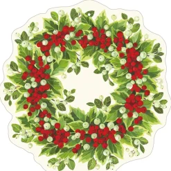 Holly and Berry Wreath Die-Cut Ornament Gift Tags - 4 Per Package