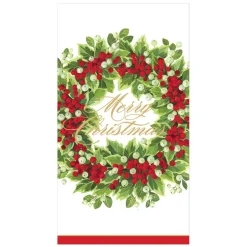 Holly and Berry Wreath Merry Christmas Paper Guest Towel Napkins - 15 Per Package