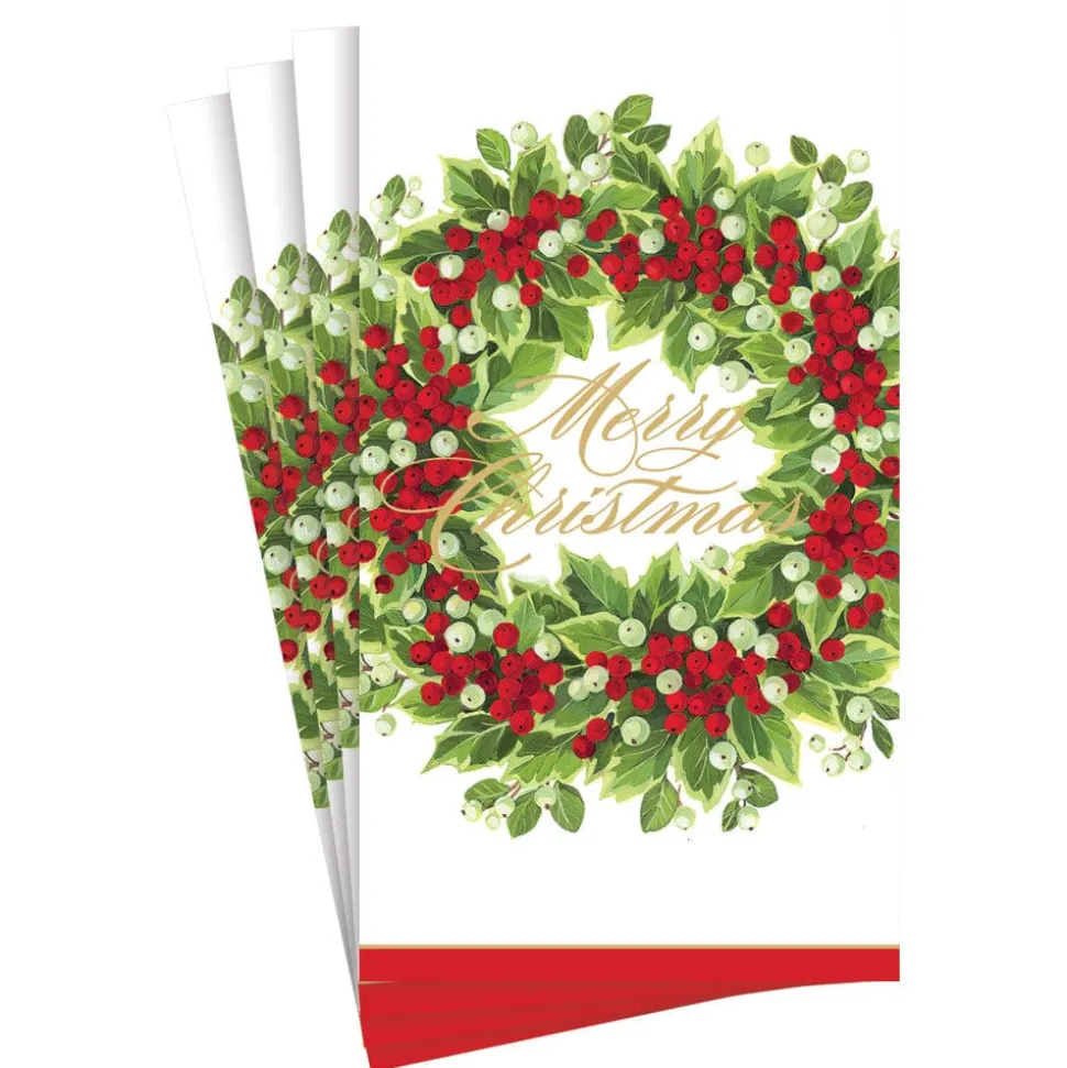 Holly and Berry Wreath Merry Christmas Paper Guest Towel Napkins - 15 Per Package