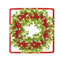 Holly and Berry Wreath Paper Salad & Dessert Plates - 8 Per Package