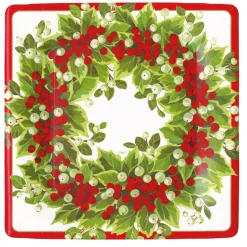 Holly and Berry Wreath Paper Dinner Plates - 8 Per Package