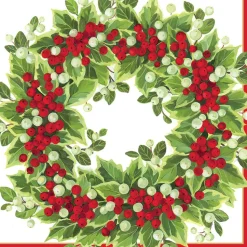 Holly and Berry Wreath Paper Dinner Napkins - 20 Per Package