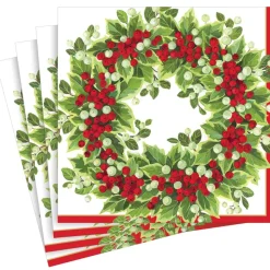 Holly and Berry Wreath Paper Dinner Napkins - 20 Per Package