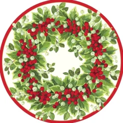 Holly and Berry Wreath Round Paper Placemats - 12 Per Package