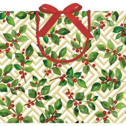Holly And Fretwork Gift Bags - includes 1 Gift Bags
