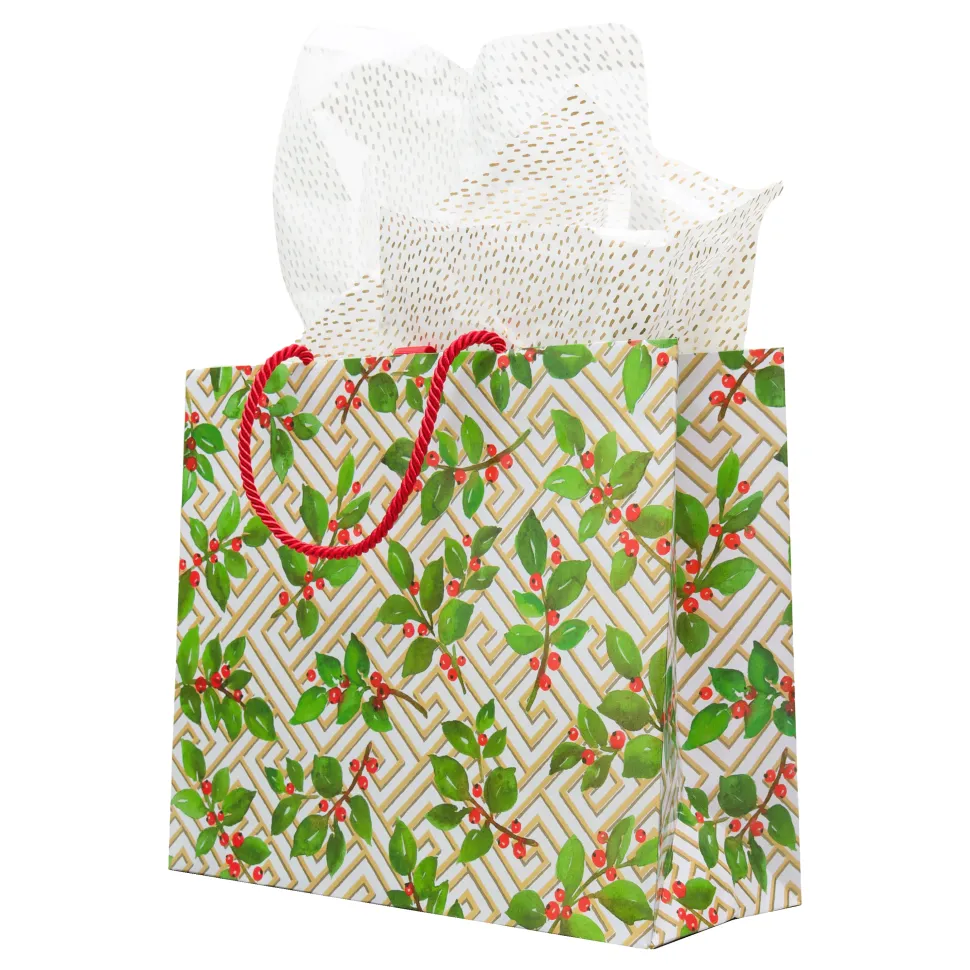 Holly And Fretwork Gift Bags - includes 1 Gift Bags
