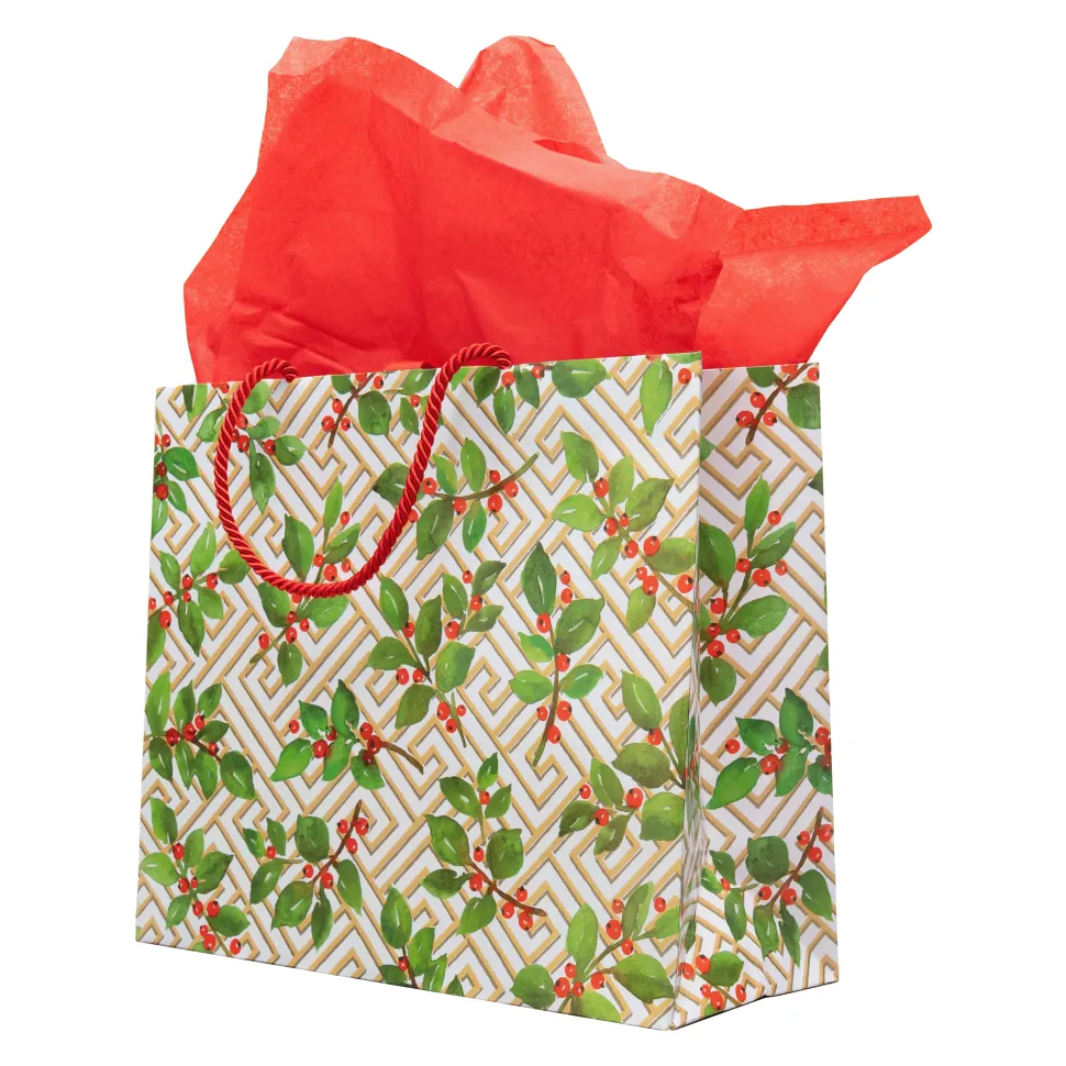 Holly And Fretwork Gift Bags - includes 1 Gift Bags
