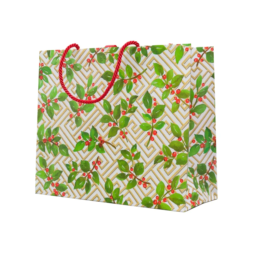 Holly And Fretwork Gift Bags - includes 1 Gift Bags