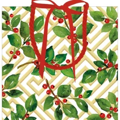 Holly And Fretwork Gift Bags - includes 1 Gift Bags