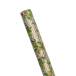 Holly And Fretwork Roll Wrap - includes 1 Roll