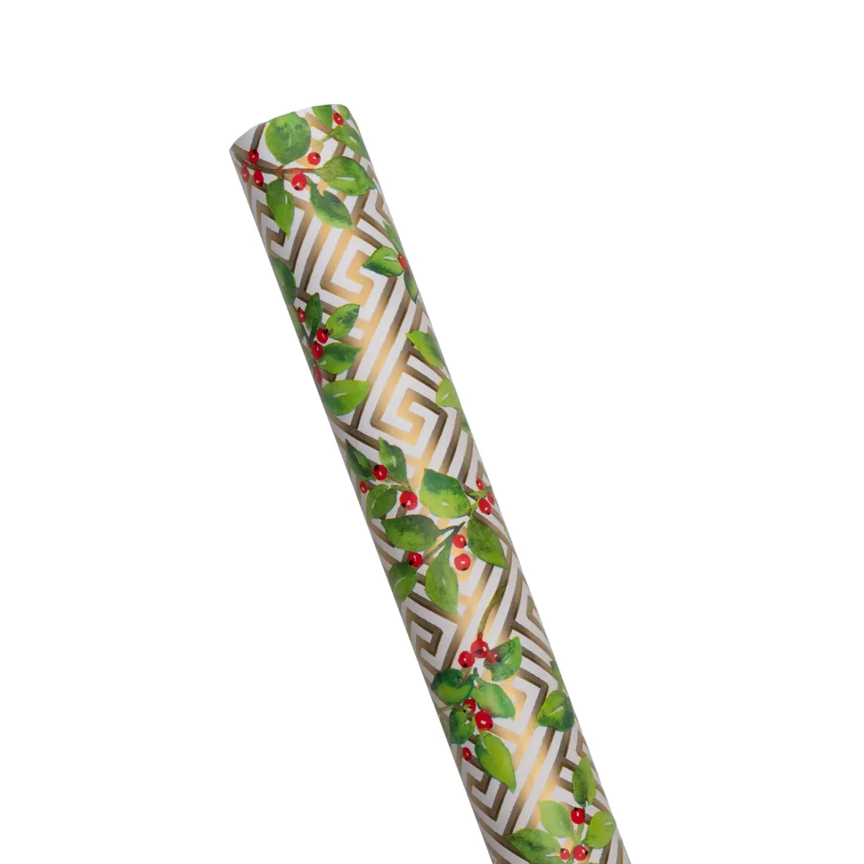 Holly And Fretwork Roll Wrap - includes 1 Roll