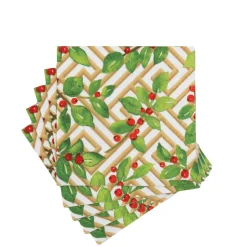 Holly and Fretwork White Cocktail Napkins - includes 20 Cocktail Napkins