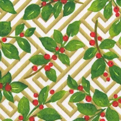 Holly And Fretwork White Dinner Napkins - includes 20 Dinner Napkins