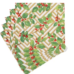 Holly And Fretwork White Dinner Napkins - includes 20 Dinner Napkins