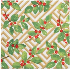 Holly And Fretwork White Dinner Napkins - includes 20 Dinner Napkins