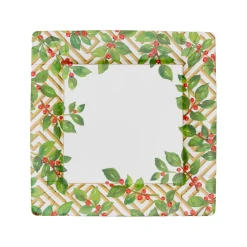 Holly And Fretwork White Square Paper Dinner Plates - includes 8 Paper Dinner Plates