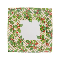 Holly And Fretwork White Square Paper Dinner Plates - includes 8 Paper Dinner Plates