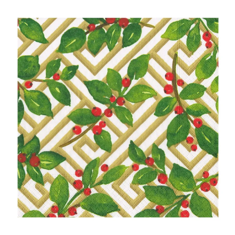 Holly And Fretwork White Luncheon Napkins - includes 20 Luncheon Napkins