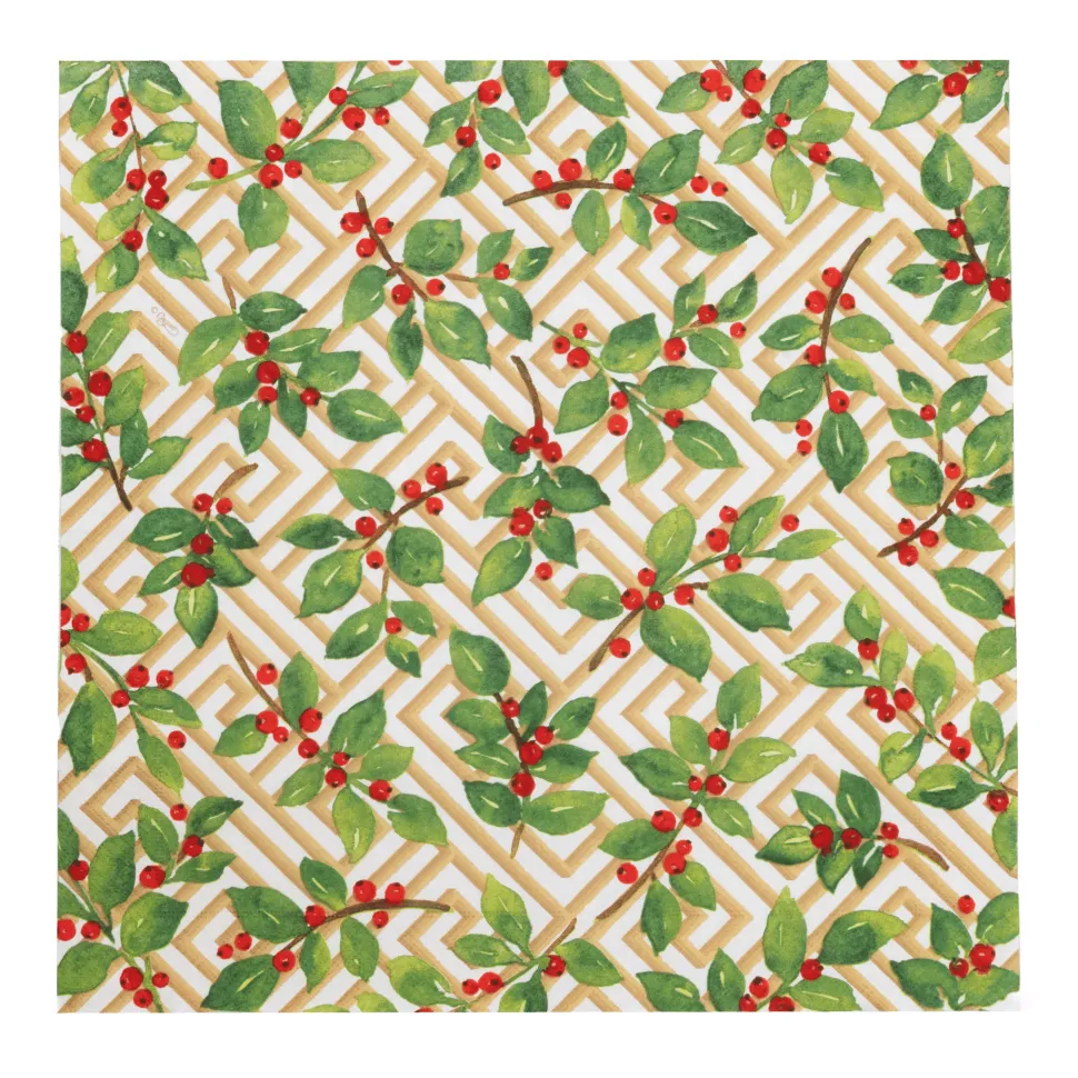 Holly And Fretwork White Luncheon Napkins - includes 20 Luncheon Napkins