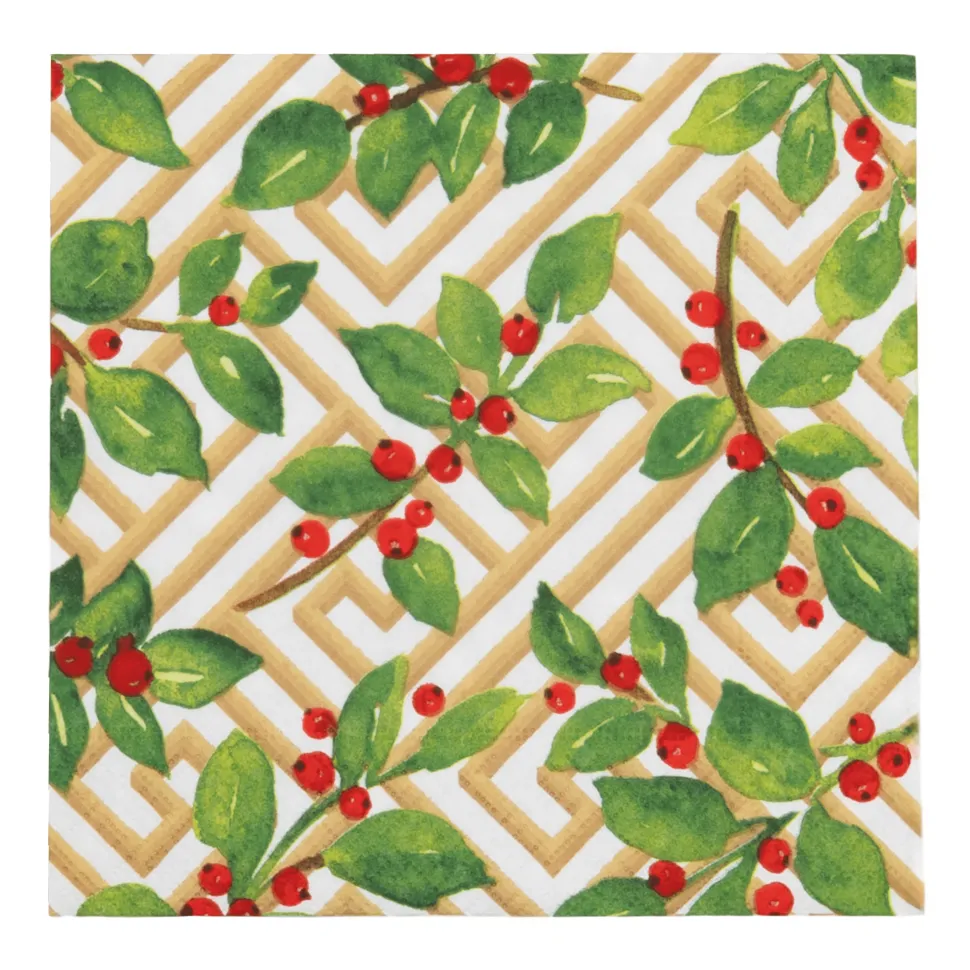 Holly And Fretwork White Luncheon Napkins - includes 20 Luncheon Napkins