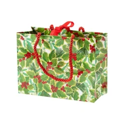Holly and Mistletoe Small Gift Bag in White - 1 Each