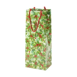 Holly and Mistletoe Wine & Bottle Gift Bag in White - 1 Each