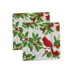 Holly And Songbirds White & Silver Cocktail Napkins - 20 Per Package