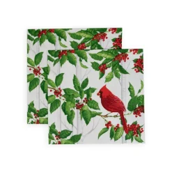 Holly And Songbirds White & Silver Luncheon Napkins - 20 Per Package