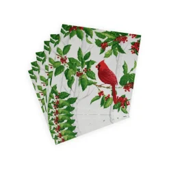 Holly And Songbirds White & Silver Luncheon Napkins - 20 Per Package