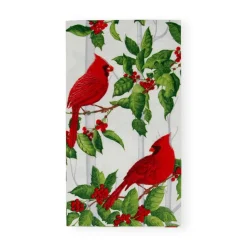 Holly And Songbirds White & Silver Guest Towel Napkins - 15 Per Package