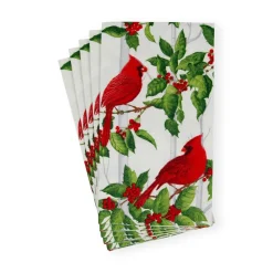 Holly And Songbirds White & Silver Guest Towel Napkins - 15 Per Package