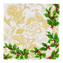 Holly Ceramic Ivory & Gold Cocktail Napkins - 20 Per Package