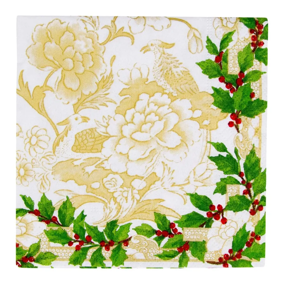 Holly Ceramic Ivory & Gold Cocktail Napkins - 20 Per Package
